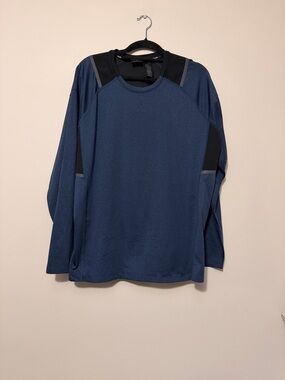 Spider active Men's Long Sleeve Performance Crew in Navy with Black Panels LARGE